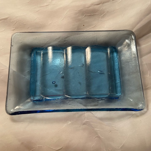 Blue Glass Vase and Trinket Soap Dish SET  lot blue art glass vintage - Picture 3 of 12
